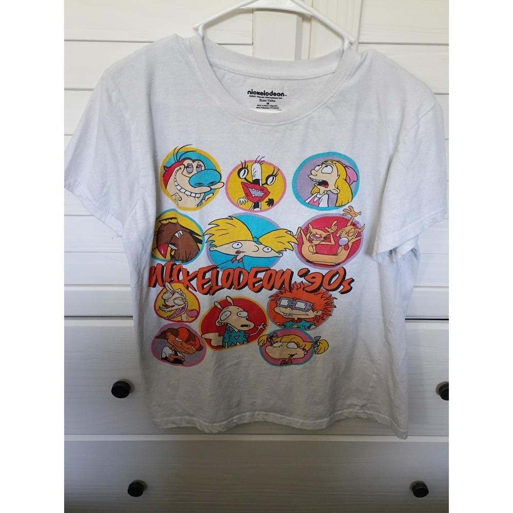 Nickelodeon 90s Cartoon Graphic Print White Crew Neck T-Shirt M